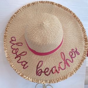 Mud Pie Straw Beach Hat  'Aloha Beaches' Pink Sequin /Beach Womens OS NWT